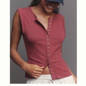 Pilcro Sleeveless Button-Front Knit Top - Size S - Beet Red - NWT